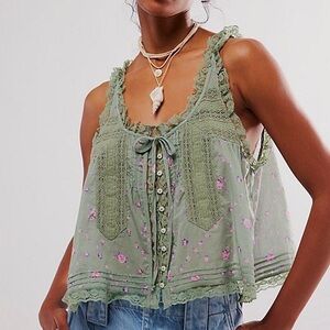 Free People Crop Lace Floral Top